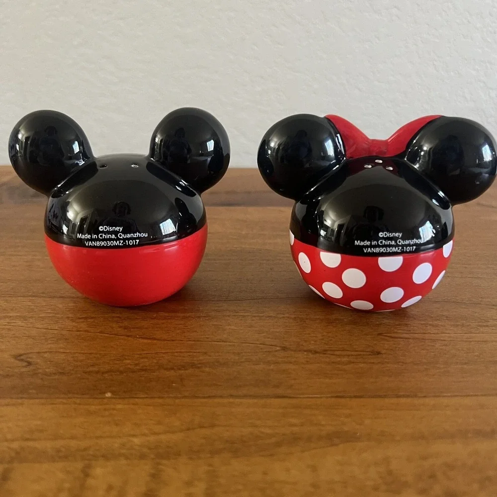 Disney Mickey and Minnie Mouse Ceramic Salt and Pepper Shakers Set, Red & Black